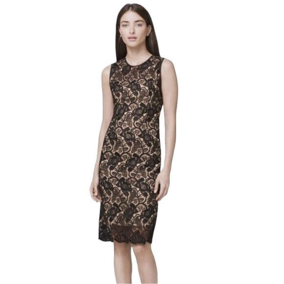 Whbm Nwt Illusion-Neck Black Lace Sheath Dress size 4 - Picture 1 of 12